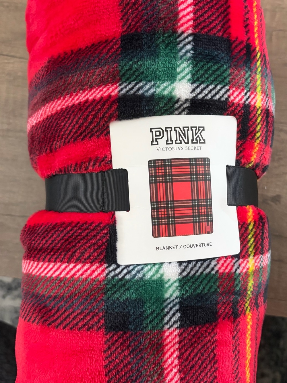 PINK Victoria's Secret Red Tartan Plaid Blanket 50inX60in